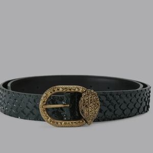 Kurt Geiger Emerald Textured Belt with Gold Decorative Buckle Dark Green